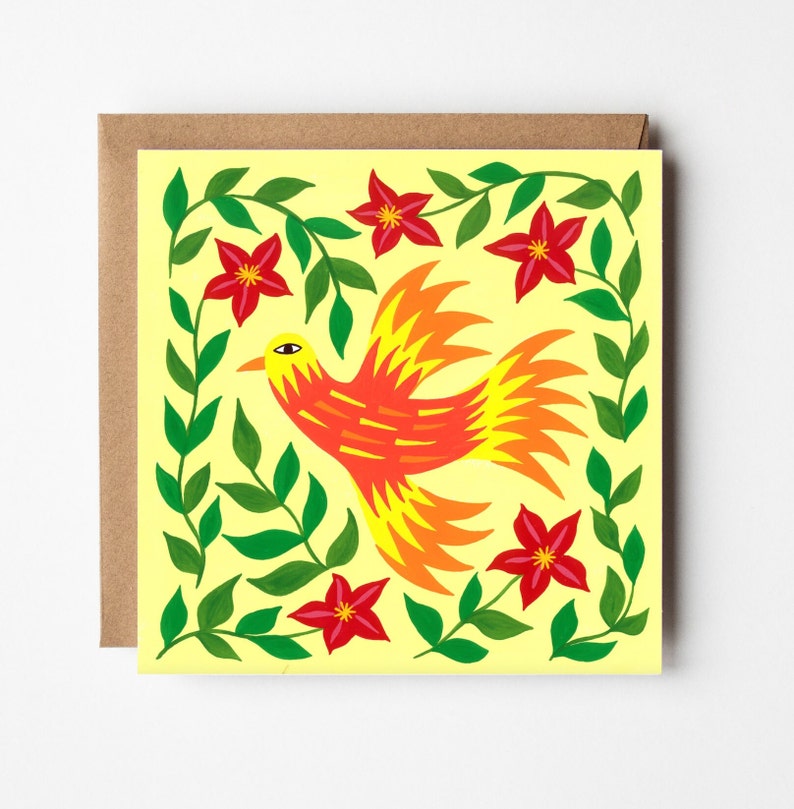 Carte de voeux Oiseaux de feu, carte vierge, carte illustrée image 1