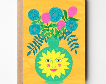 Carte de voeux Sun Vase, carte vierge, carte illustrée