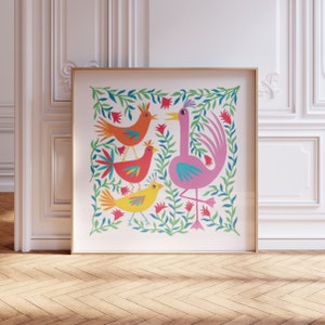 Chit Chat, impression giclée carrée de 30 cm x 30 cm en édition limitée / image d'oiseaux / oiseaux illustrés / art mural / art lumineux / impression amusante / couleur image 1