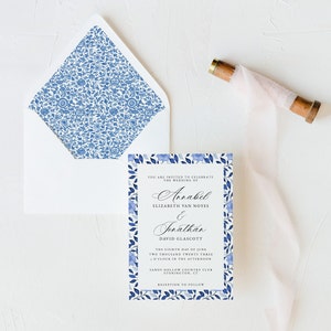 Blue and White Chinoiserie Wedding Invitation, Try Before Purchase, Instant Download, Editable & Printable