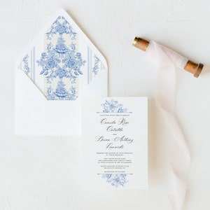 French Toile Formal Wedding Invitation, Try Before Purchase, Instant Download, Editable & Printable