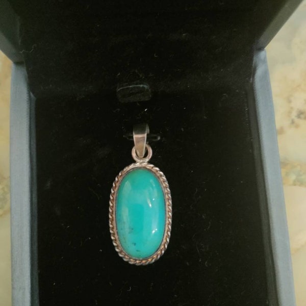 Blue opalized Wood pendant with 925 Sterling silver