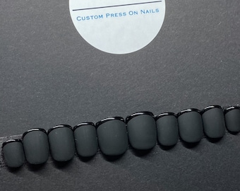 Black French Gloss Press-On Nails | Short Nails | Handmade Gel Press-Ons | Stick-On Nails