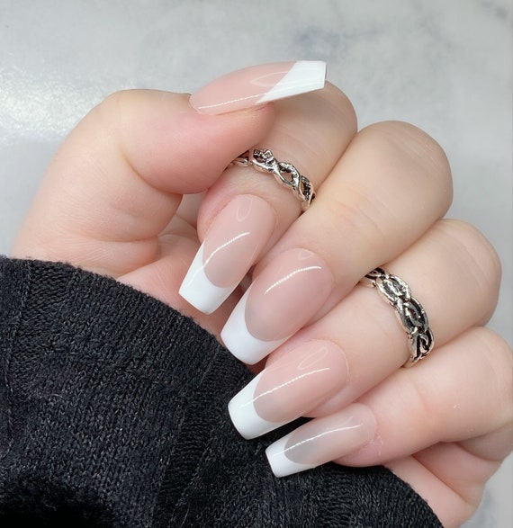 Classic French Press-On Nails | Handmade Gel Press-Ons | Wedding Nails |  Stick-On Nails | White Nails