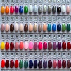 Pu&ograve; includere: Una cartella colori per smalti con novanta slot numerati, ottantacinque dei quali riempiti con punte per unghie a forma di mandorla in varie finiture solide, pastello, neon, scure e glitterate, disposte in file da quindici con basi magnetiche.