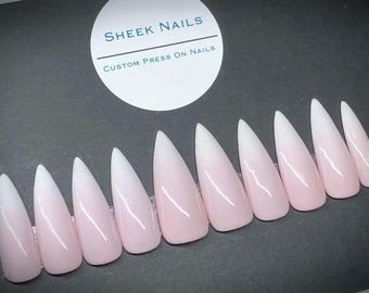 French Ombre Press-On Nails | Baby Boomer Nails | Pink & White Nails | Handmade Reusable Gel Nails