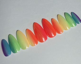 Rainbow Ombre Press-On Nails | Vibrant Rainbow Ombre Nails | Stick-On Nails | Handmade Gel Nails