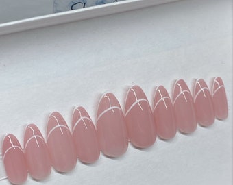 Minimalist Press-On Nails | Pink Outline Nails | Handmade Gel Nails | Stick-On Nails | Outlined Nails