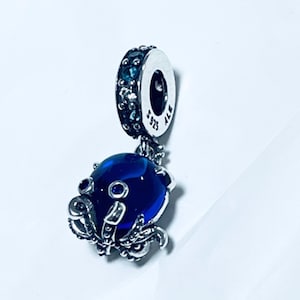 New Pandora Cute Octopus Dangle Murano Blue Charm Bead w/pouch