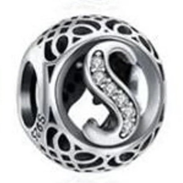 New Pandora Sterling Silver Authentic initial letter S charm bead