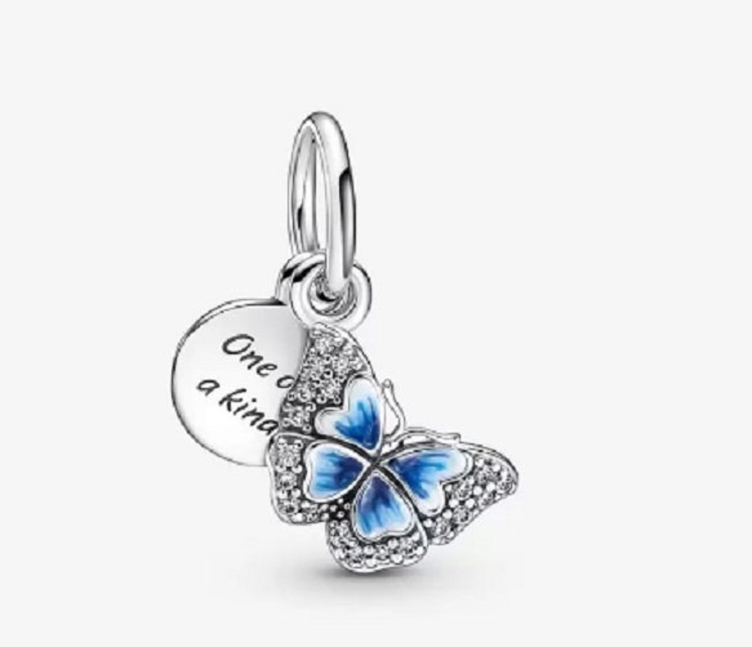 New Pandora Blue Butterfly and Quote Double Dangle Charm Bead Etsy