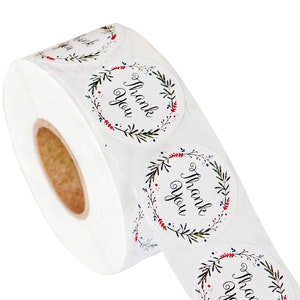 1.5 Inch Floral Wreath Thank You Stickers - 500 Count per Roll | Thank You Stickers, Thank You Notes, Small Business Thank You Sticker