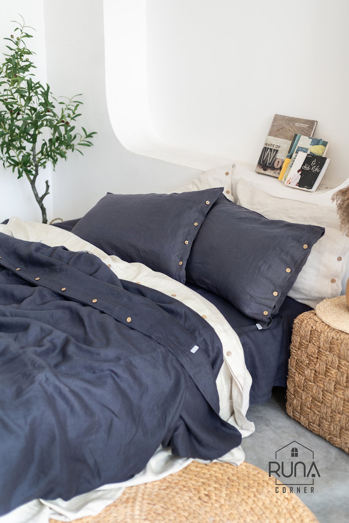 Linen Duvet Cover in Navy Organic Duvet Cover Duvet Cover Etsy