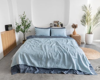 Linen Bedding Set in light gray blue, Linen Duvet Cover and 2 Linen PillowCases,Bedding Set Queen,Duvet Cover King and 2 Linen Pillow Covers