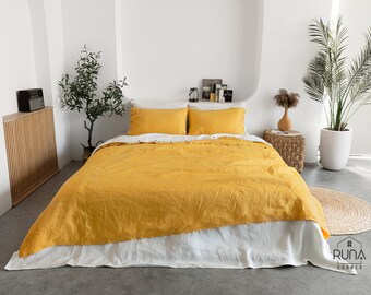 Linen Duvet Cover in yellow / Linen Duvet Cover in Twin, Double, Queen, King / Linen Bedding Set / stone washed/ housewarming gift box|