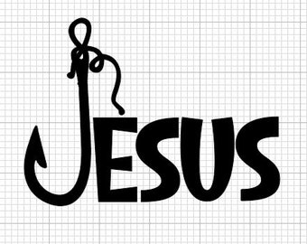 Fishing Hook Jesus  Die-Cut Vinyl Decal / Sticker