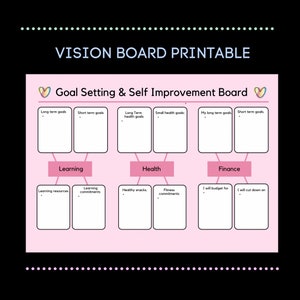 Goal Setting & Self Improvement Board | Career Goals | Planning | Manifesting | Printable | Goal Setting | Vision / Dream Board Prompt