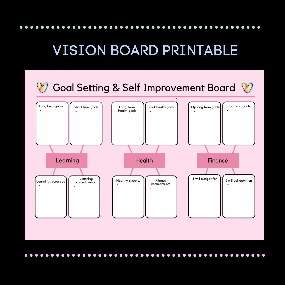 Goal Setting & Self Improvement Board Career Goals Planning Manifesting Printable Goal Setting Vision / Dream Board Prompt