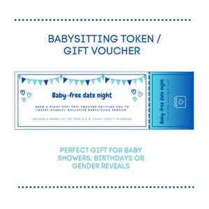 Żeton na opiekę nad dzieckiem do wydrukowania | bon upominkowy | Baby shower | Ujawnienie płci | Urodziny | Baby blue | uroczy | spersonalizowany prezent