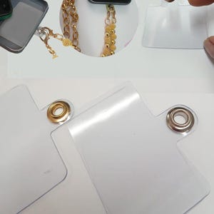 Tag Connector Patch Holder for Cell Phone Lanyard - Transparent - Sizes 5/10/20/30/50/100/500/1000 - Silver or Gold Eyelets