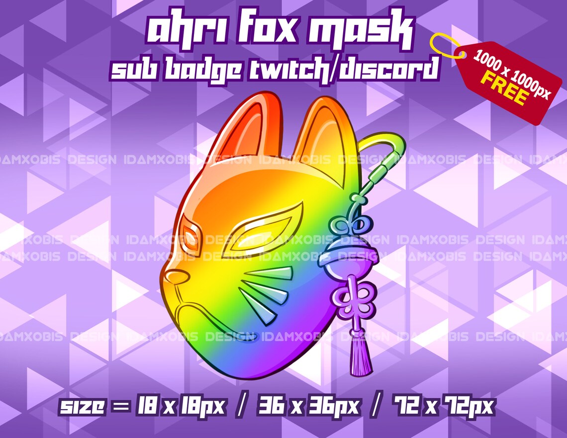 Ahri Fox Mask Twitch Sub Badge Pack, Fox Mask Laegue of Legends Twitch