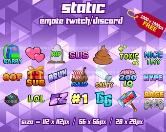 21X Static Emotes Pack, Text Emotes, Static Twitch Emotes, Twitch Emotes Streamer, Discord Emotes, Static Emotes Bundle