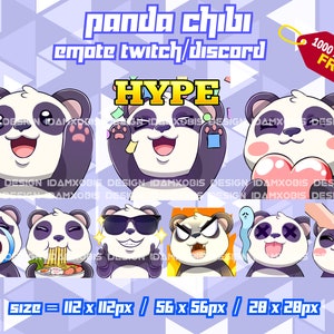Panda Chibi Emotes Pack, Panda Chibi Twitch Emotes, Twitch Emotes Streamer, Discord Emotes, Panda Chibi Emotes Pack