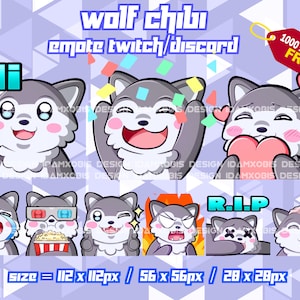 Wolf Chibi Emotes Pack, Wolf  Chibi Twitch Emotes, Twitch Emotes Streamer, Discord Emotes, Wolf  Chibi Emotes Pack