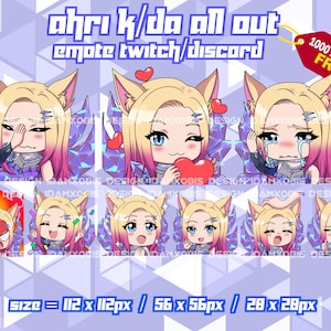 Ahri Laegue of legends K/DA All Out, LOL Pack, Ahri LOL Twitch Emotes, Twitch Emotes Streamer, Discord Emotes, Ahri Emotes Pack