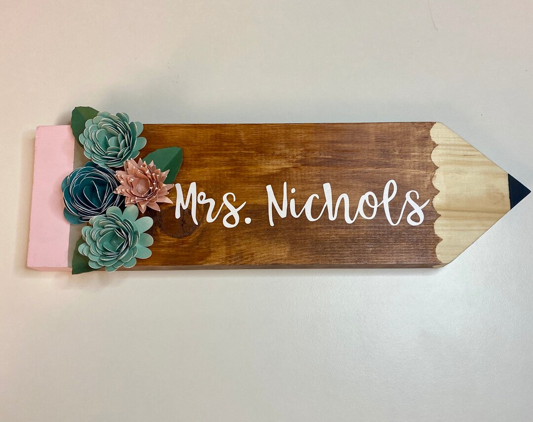 Wooden Pencil Name Plate, Teacher Etsy