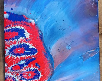 Painting Pour on canvas "Wave the red blues" 11x14