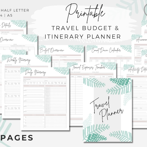 Printable Travel Planner | Trip Itinerary Planner | Travel Vacation Planner | Planner Insert | Digital Travel Planner | Holiday | A4 A5 PDF