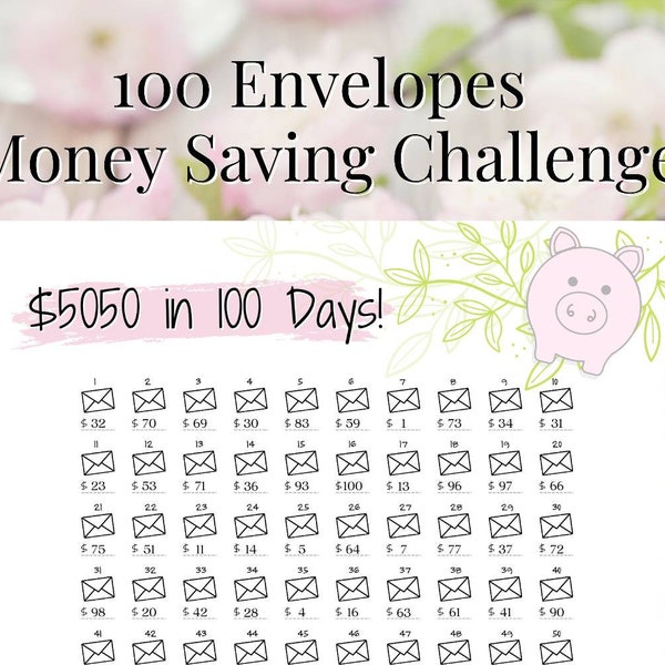 100 ENVELOPES SAVINGS CHALLENGE | Save 5000 Dollars in 100 Days |  Printable Savings Tracker | Saving Challenge | pdf