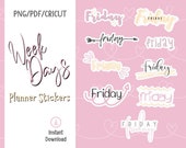Week Days Printable Stickers | Digital Stickers | Daily Planner | Header Planner Stickers | Goodnotes Stickers |PDF, PNG and Cricut Files