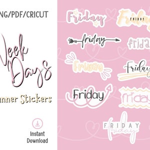 Week Days Printable Stickers | Digital Stickers | Daily Planner | Header Planner Stickers | Goodnotes Stickers |PDF, PNG and Cricut Files