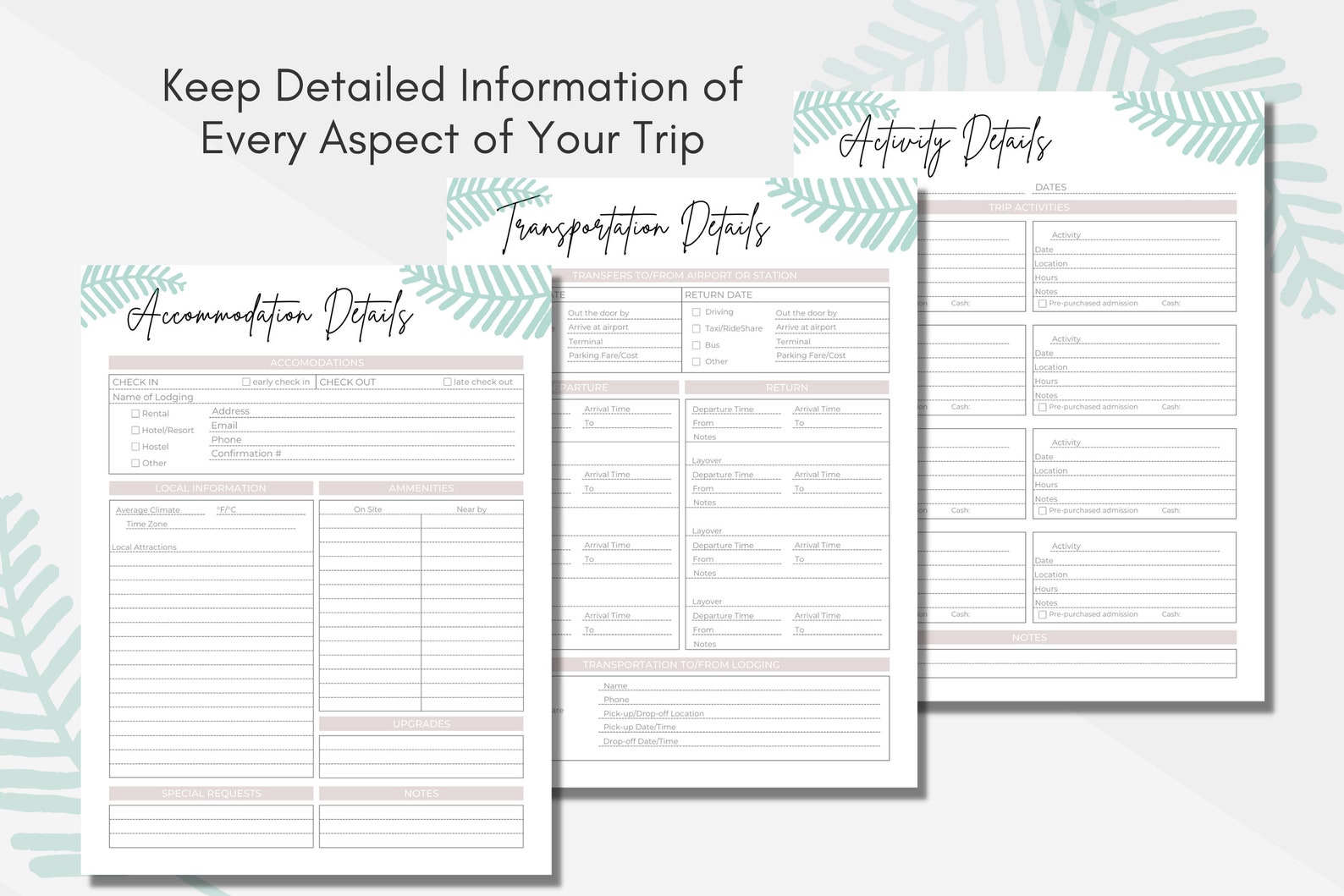 Printable Travel Planner Trip Itinerary Planner Travel Etsy