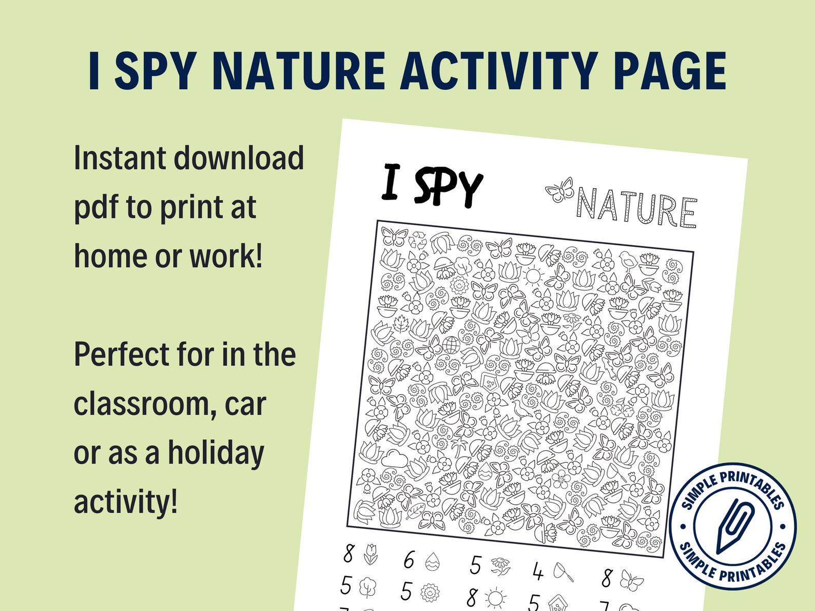 I Spy Nature Activity Printable Kids Activity Page Kids | Etsy