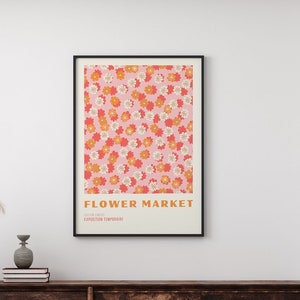 Pink Flower Market Digital Download Print, 70s Style Poster, 60s Flower Print, Pink Orange Decor, Dork Room Wall Art, Printable Art, Dork