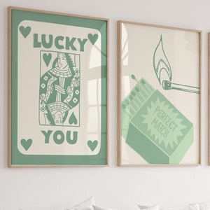 Trendy Retro Wall Art Set of 9,Retro Trendy Aesthetic Print,Lucky You Poster,Sage Green Art, Trendy Wall Art,Funny Art, Minimalist, Digital