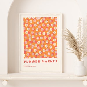 Orange Flower Market Digital Download Print, 70s Style Poster, 60s Flower Print, Pink Orange Decor, Dork Room Wall Art, Printable Art