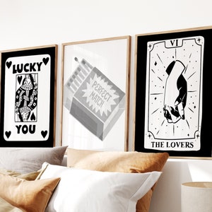 Trendy Retro Wall Art Bundle of 9, Retro Trendy Aesthetic Print,Lucky You Poster, Black and White, Card Poster,Trendy Art,Funny Art, Digital