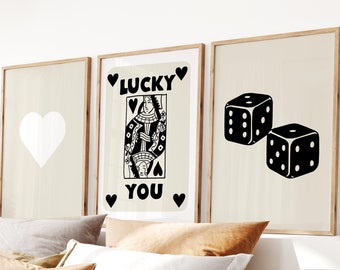 Trendy Retro Wall Art Set of 9,Retro Trendy Aesthetic Print,Lucky You Poster,Black and White Poster,Trendy Wall Art,Funny Art, Digital Art