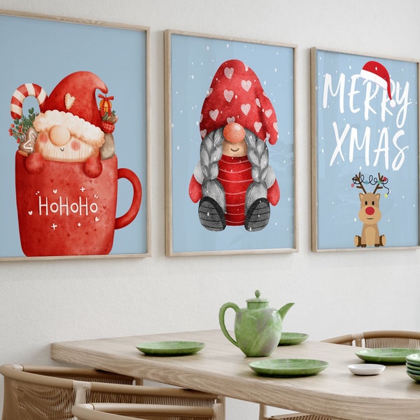 cozy christmas decor | 9 christmas wall art printables | christmas prints | christmas decorations | winter gnome wall art | digital download