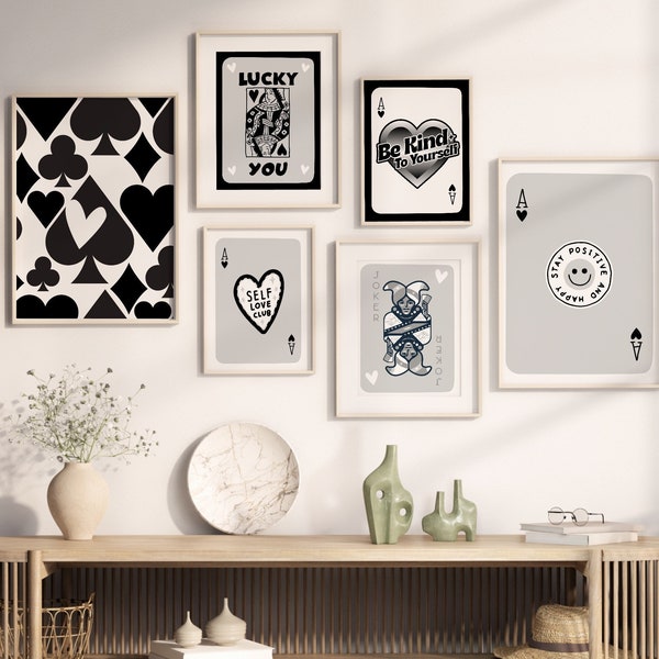 Trendy Retro Wall Art Set Of 9, Retro Trendy Aesthetic Print, Black and White Poster, Lucky You Poster, Trendy Wall Art, Funny Art, Digital,