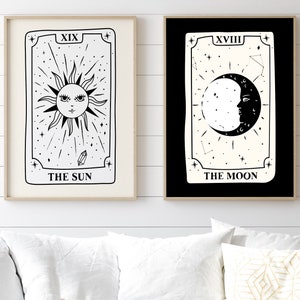 Trendy Retro Wall Art Set of 18, Retro Trendy Aesthetic Print, Celestial tarot,Black and Beige Poster,Trendy Wall Art,Funny Art, Digital Art