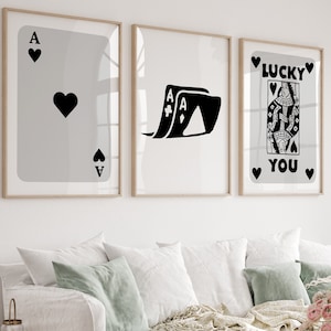 Custom Color Trendy Retro Wall Art Set of 7 Retro Trendy Aesthetic Print Lucky You Poster Black and White Print Trendy Wall Art Digital Art