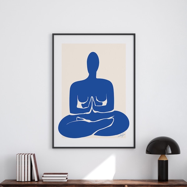 Prayer Yoga Pose, Yoga Poster, Yoga Wall Decor, Scandinavian Print, Minimalist Poster, Gift for Yoga Lover, Blue Poster, Modern Wall Art