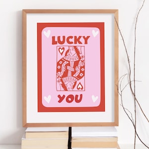 Trendy Retro Wall Art, Vintage Aesthetic Print, Pink Lucky You Poster, Lucky You, Trendy Wall Art, Funny Art, Digital, Preppy wall decor