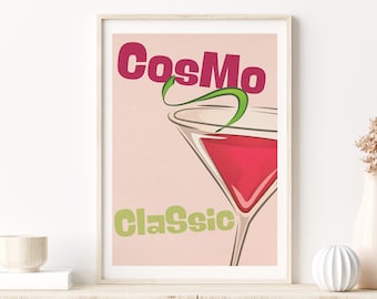 Cosmopolitan Cocktail Print| Cocktail Foodie Gift | Wall Decor | Housewarming Gift | Mid Century Modern | Vintage Style | hotel bar, Poster