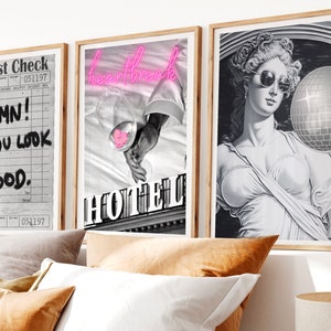 Trendy Retro Wall Art Set of 3, Black and White Wall Art, Guest Check Retro Trendy Aesthetic Print Lucky You Funny Art, Minimalist, Digital